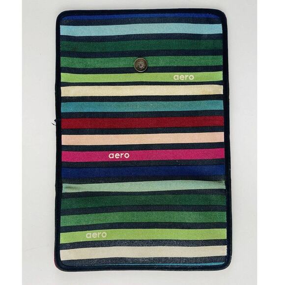 Aeropostale Canvas Striped Trifold Snap Closure Wallet Vintage Green Magenta Wom - Picture 2 of 7